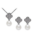Clover Shape Beautiful Natural Freshwater 925 Silver Pearl Set